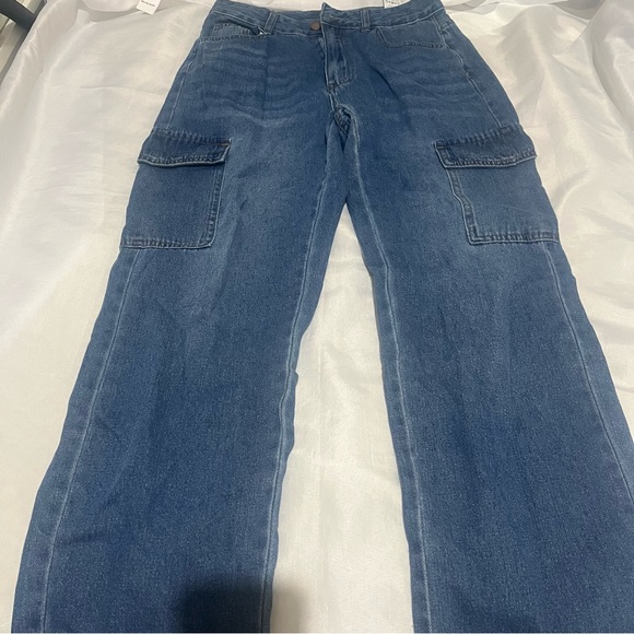 SHEIN PETITE Cargo Pockets Straight Leg Jeans - Picture 4 of 6